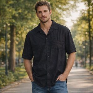 Men's Classic Black Button Down Shirt 100%Linen